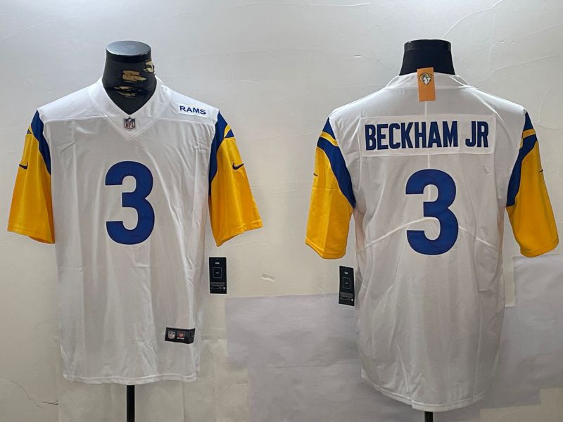 Men Los Angeles Rams #3 Beckham jr White 2024 Nike Vapor Limited NFL Jersey style 3